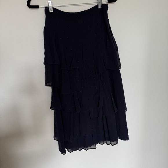 Lewit Navy Blue Polka Dot Ruffle Silk Skirt Size 4 - Picture 1 of 6